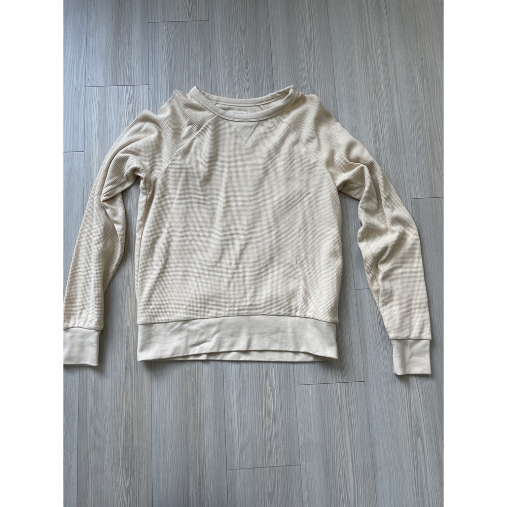 Pact Women's Medium Cream Waffle Knit Long Sleeve Top Fall Comfort